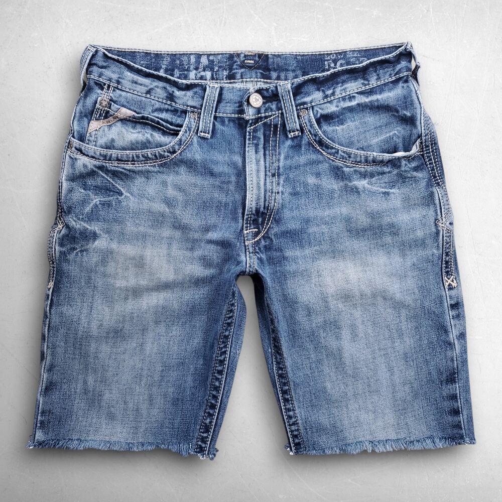 Ariat Gulch Jean Cutoff Shorts 31 Dk Blue Cotton Distressed Frayed Hem Bermuda